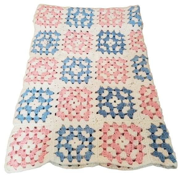 Handmade Crocheted Baby Blanket Multi Colors 36”x 44” - Picture 2 of 9